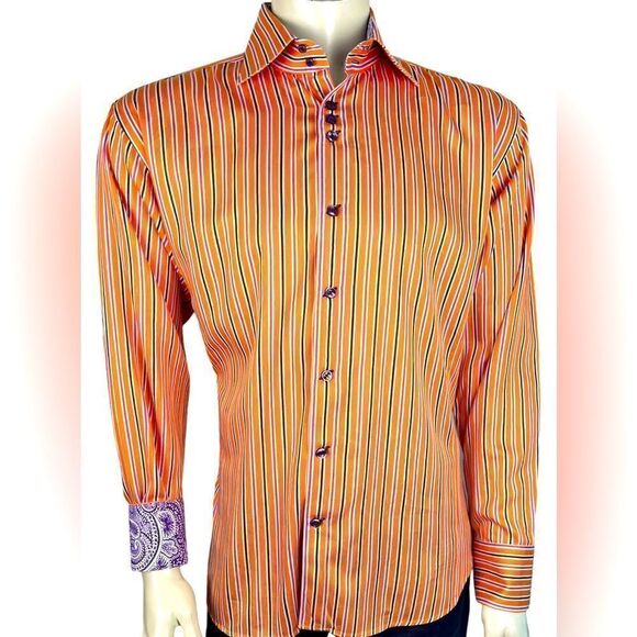 Bertigo Other - Striking Bertigo Tangerine/Hot Pink/Purple Striped L/S Dress Shirt NWOT Sz 5(XL)